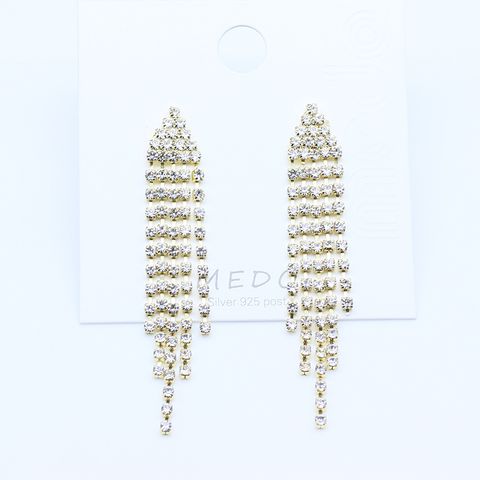 1 Pair Fashion Tassel Inlay Diamond Copper Rhinestones Drop Earrings
