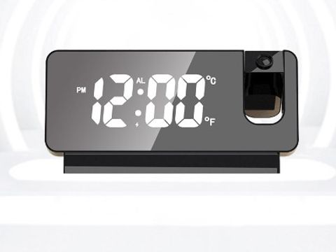 Led Mirror Large Screen Digital Mute Alarm Clock Lazy Temperature Calendar Projection Dormitory Bedroom Alarm Clock Cross-border