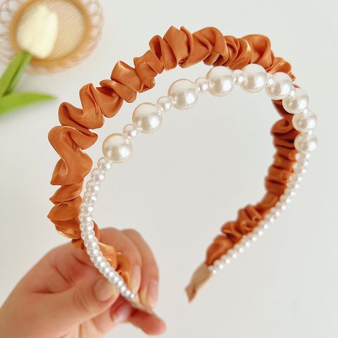 Fashion Solid Color Cloth Pearl Hair Band 1 Piece
