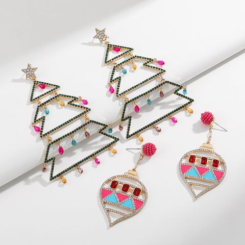Original Design Christmas Tree Water Droplets Alloy Enamel Rhinestones Women's Drop Earrings 1 Pair