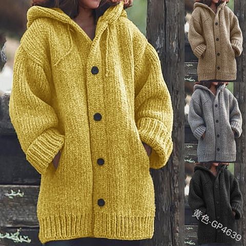 Women's Fashion Solid Color Rib-knit Single Breasted Coat Knitwear