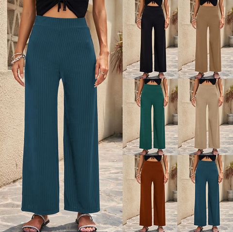 Women's Daily Fashion Solid Color Full Length Patchwork Straight Pants