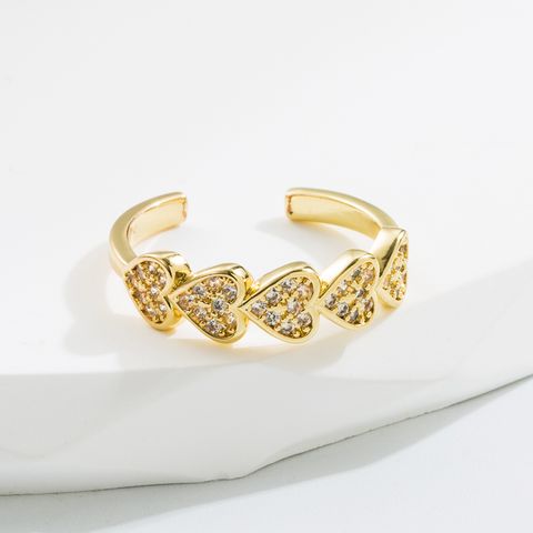 Fashion Heart Shape Copper Gold Plated Zircon Open Ring 1 Piece