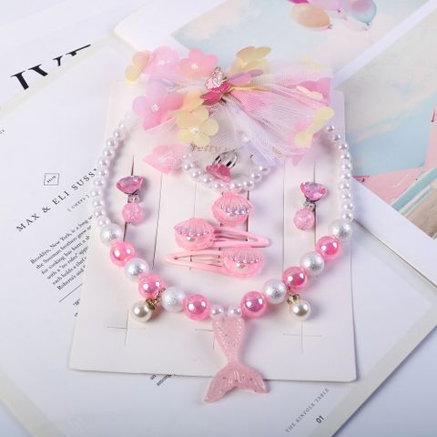 Cute Shell Fish Tail Alloy Cloth Sequins Girl's Bracelets Earrings Necklace 1 Set