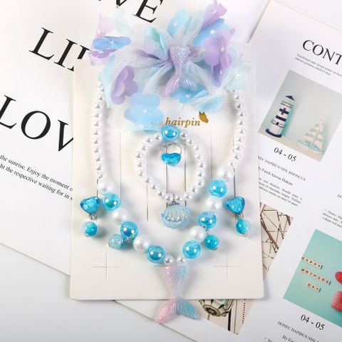 Cute Shell Fish Tail Alloy Cloth Sequins Girl's Bracelets Earrings Necklace 1 Set
