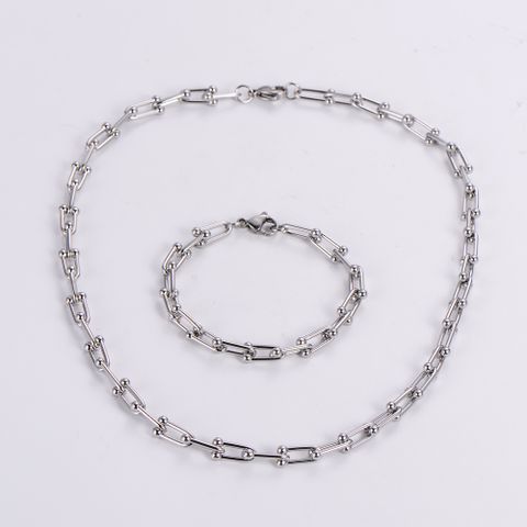 Classic Style U Shape Stainless Steel Patchwork Bracelets Necklace 1 Set