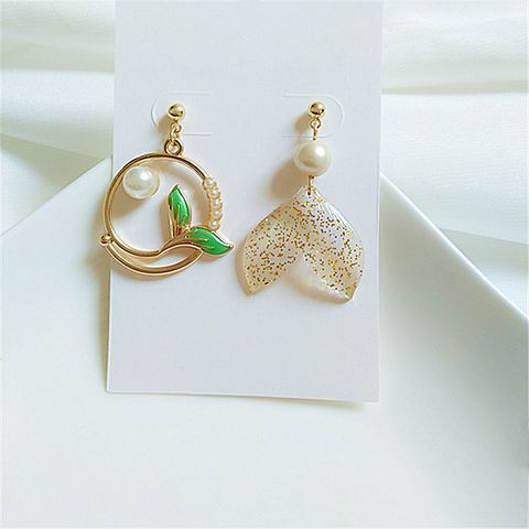 Fashion Fish Tail Alloy Plating Inlay Pearl Women's Drop Earrings 1 Pair