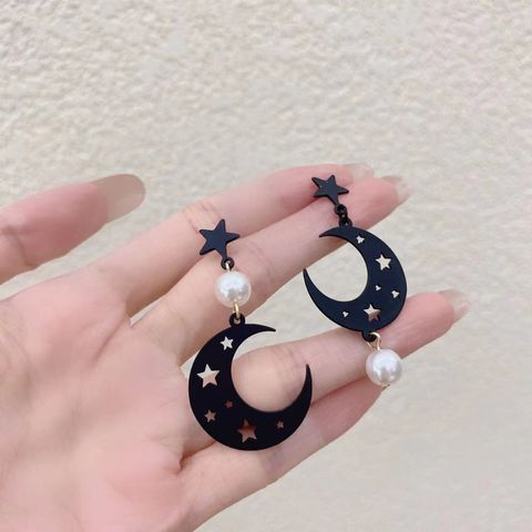 Fashion Star Moon Metal Pearl Plating Women's Drop Earrings 1 Pair