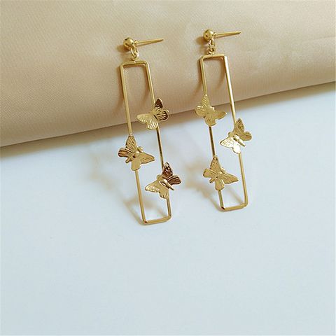 Fashion Butterfly Metal Inlaid Gold Women's Drop Earrings 1 Pair