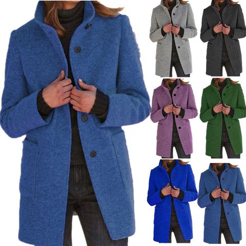 Women's Vintage Style Solid Color Patchwork Button Single Breasted Coat Woolen Coat