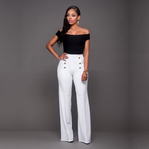 Women's Holiday Daily Fashion Simple Style Solid Color Full Length Button Casual Pants Wide Leg Pants