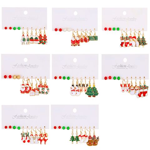 Fashion Christmas Tree Santa Claus Alloy Enamel Women's Drop Earrings 5 Pairs