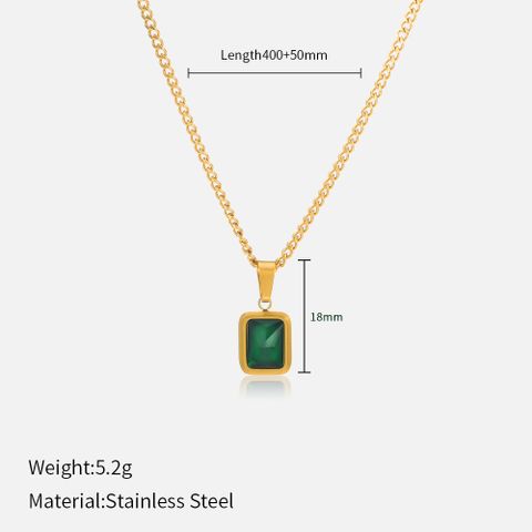 Retro Square Titanium Steel Inlay Zircon Pendant Necklace