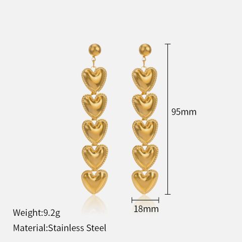 1 Pair Fashion Heart Shape Plating Stainless Steel Drop Earrings