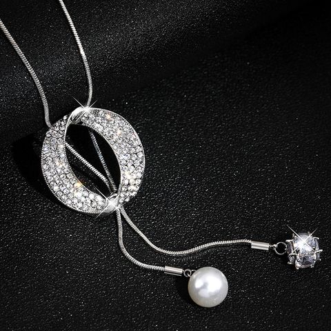 Fashion Tassel Alloy Inlay Artificial Pearls Rhinestones Women's Necklace 1 Piece