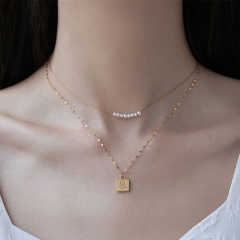 Japanese Style Flower Titanium Steel Pearl Pendant Necklace Necklace