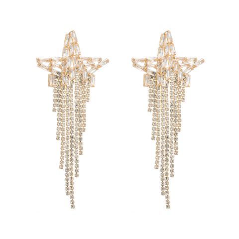 Fashion Pentagram Alloy Tassel Rhinestones Women's Dangling Earrings 1 Pair