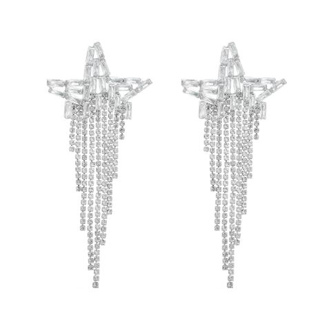 Fashion Pentagram Alloy Tassel Rhinestones Women's Dangling Earrings 1 Pair