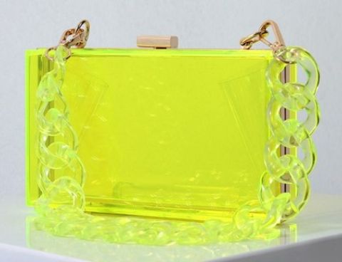 Red Transparent Fluorescent Green Arylic Solid Color Square Evening Bags