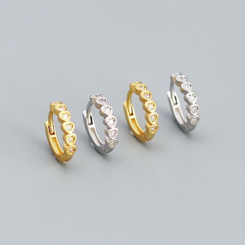 Fashion Heart Shape Sterling Silver Rhinestones Earrings 1 Pair