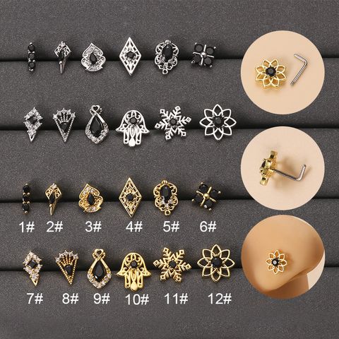 Fashion Geometric Stainless Steel Inlay Artificial Pearls Zircon Nose Studs