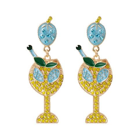 Fashion Wine Glass Alloy Inlay Artificial Pearls Rhinestones Women's Earrings 1 Pair