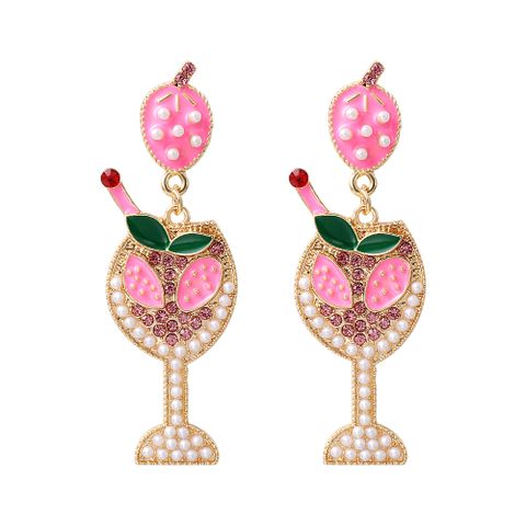 Fashion Wine Glass Alloy Inlay Artificial Pearls Rhinestones Women's Earrings 1 Pair