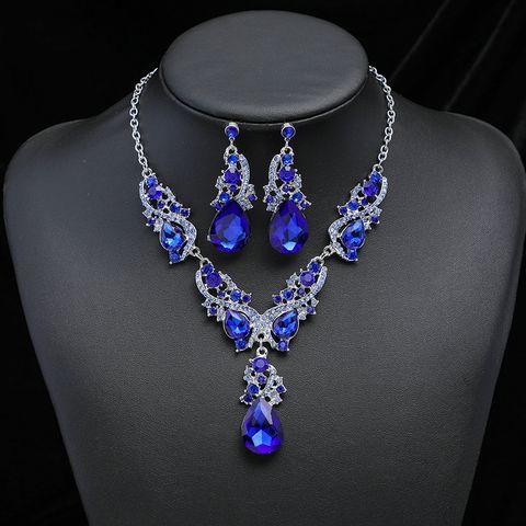 Luxurious Water Droplets Alloy Plating Rhinestones Women's Earrings Necklace
