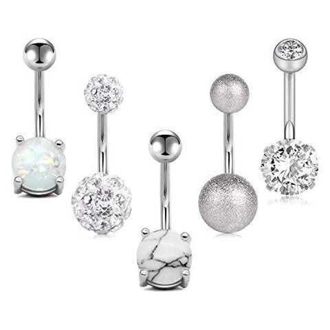Fashion Geometric Stainless Steel Plating Zircon Belly Ring 5 Pieces