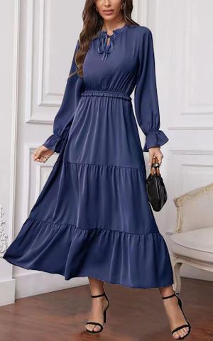 Women's Regular Dress Fashion Round Neck Patchwork Long Sleeve Solid Color Maxi Long Dress Daily