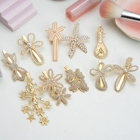 Fashion Star Bow Knot Metal Inlay Rhinestones Pearl Hair Clip 1 Piece