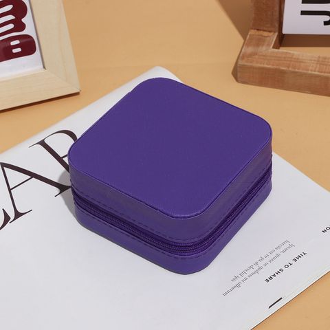 Basic Square Solid Color Pu Leather Flannel Jewelry Boxes 1 Piece