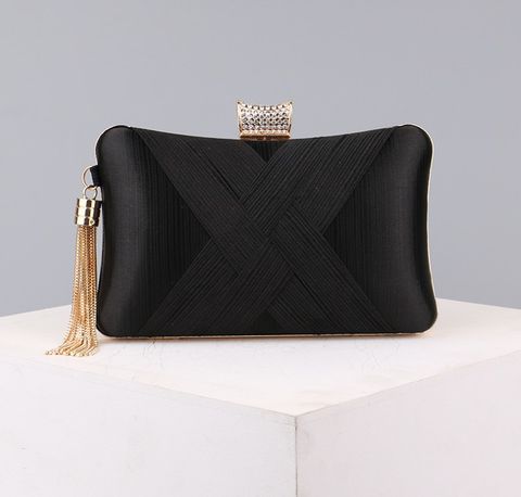 Green Black Gold Polyester Satin Solid Color Rhinestone Pillow Shape Evening Bags