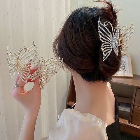 Sweet Butterfly Alloy Pearl Plating Metal Artificial Pearls Rhinestones Hair Clip