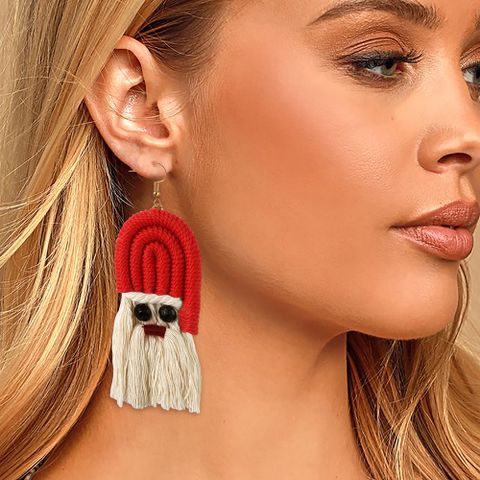 Retro Santa Claus Cotton Thread Tassel Artificial Rhinestones Women's Ear Hook 1 Pair