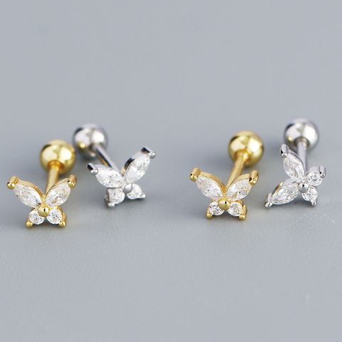 Fashion Butterfly Silver Inlay Zircon Ear Studs 1 Pair