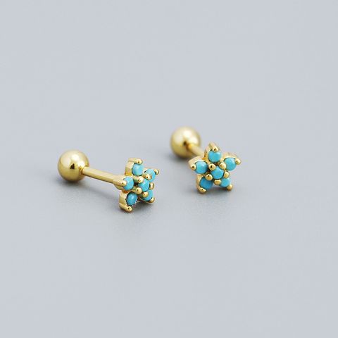 Fashion Flower Silver Inlay Zircon Ear Studs 1 Pair