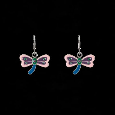 Sweet Heart Shape Dragonfly Butterfly Metal Stoving Varnish Hollow Out Women's Drop Earrings 1 Pair