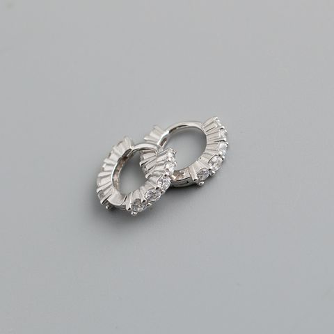 Fashion Geometric Silver Inlay Natural Stone Zircon Hoop Earrings 1 Pair