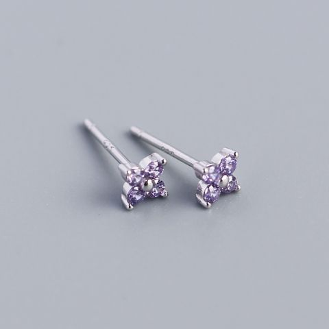 Simple Style Flower Sterling Silver Inlay Artificial Diamond Ear Studs 1 Pair