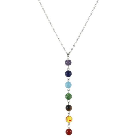 Simple Style Round Artificial Gemstones Beaded Women's Pendant Necklace 1 Piece
