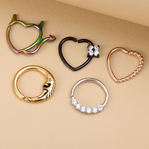 Fashion Moon Heart Shape Stainless Steel Inlay Zircon Nose Ring 1 Piece