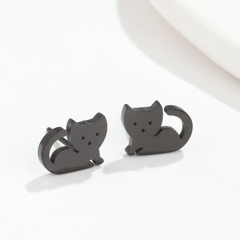 Cute Cat Stainless Steel Plating Ear Studs 1 Pair