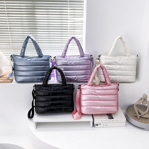 Medium Nylon Solid Color Fashion Quilted Square Zipper Handbag Crossbody Bag Square Bag