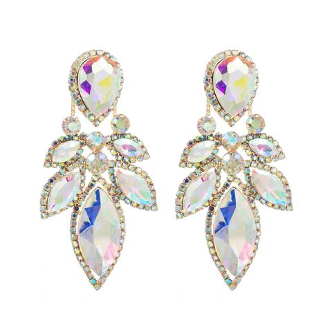 Simple Style Leaf Alloy Inlay Rhinestones Women's Drop Earrings 1 Pair
