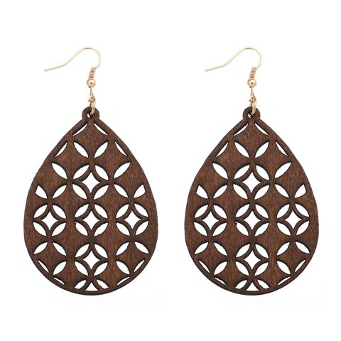 Retro Water Droplets Solid Color Wood Hollow Out Women's Drop Earrings 1 Pair