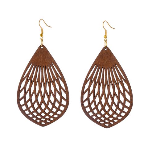 Novelty Water Droplets Wood Hollow Out Women's Drop Earrings 1 Pair