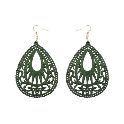 Retro Water Droplets Wood Hollow Out Women's Drop Earrings 1 Pair