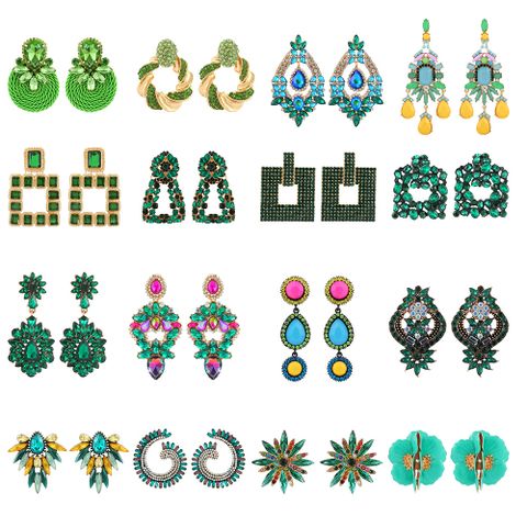Retro Geometric Alloy Tassel Plating Inlay Artificial Gemstones Women's Earrings 1 Pair