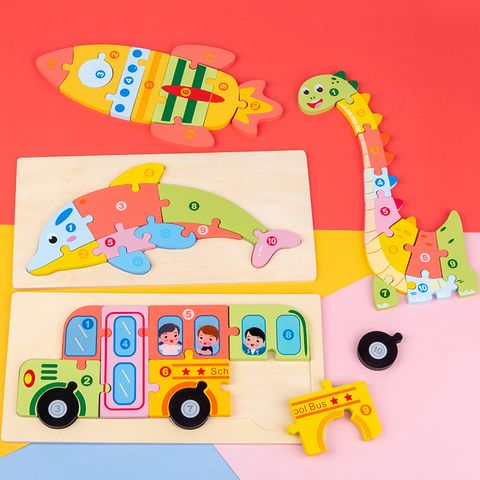 Educación Temprana Infantil De Madera Transporte De Animales Cognitivo Tres-juguete De Rompecabezas Dimensional